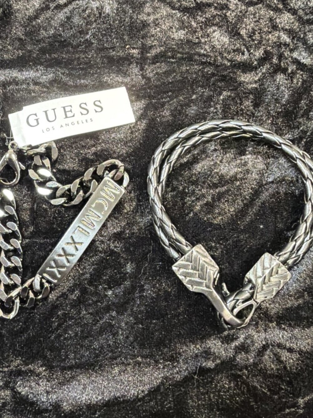 GUESS Roman Numeral ID Bracelet & Braided Bracelet Set NWT